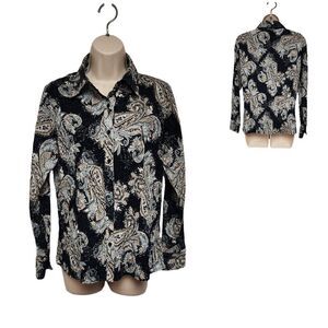East 5th Women Pleated Long Sleeve Button Front Paisley Blouse Medium